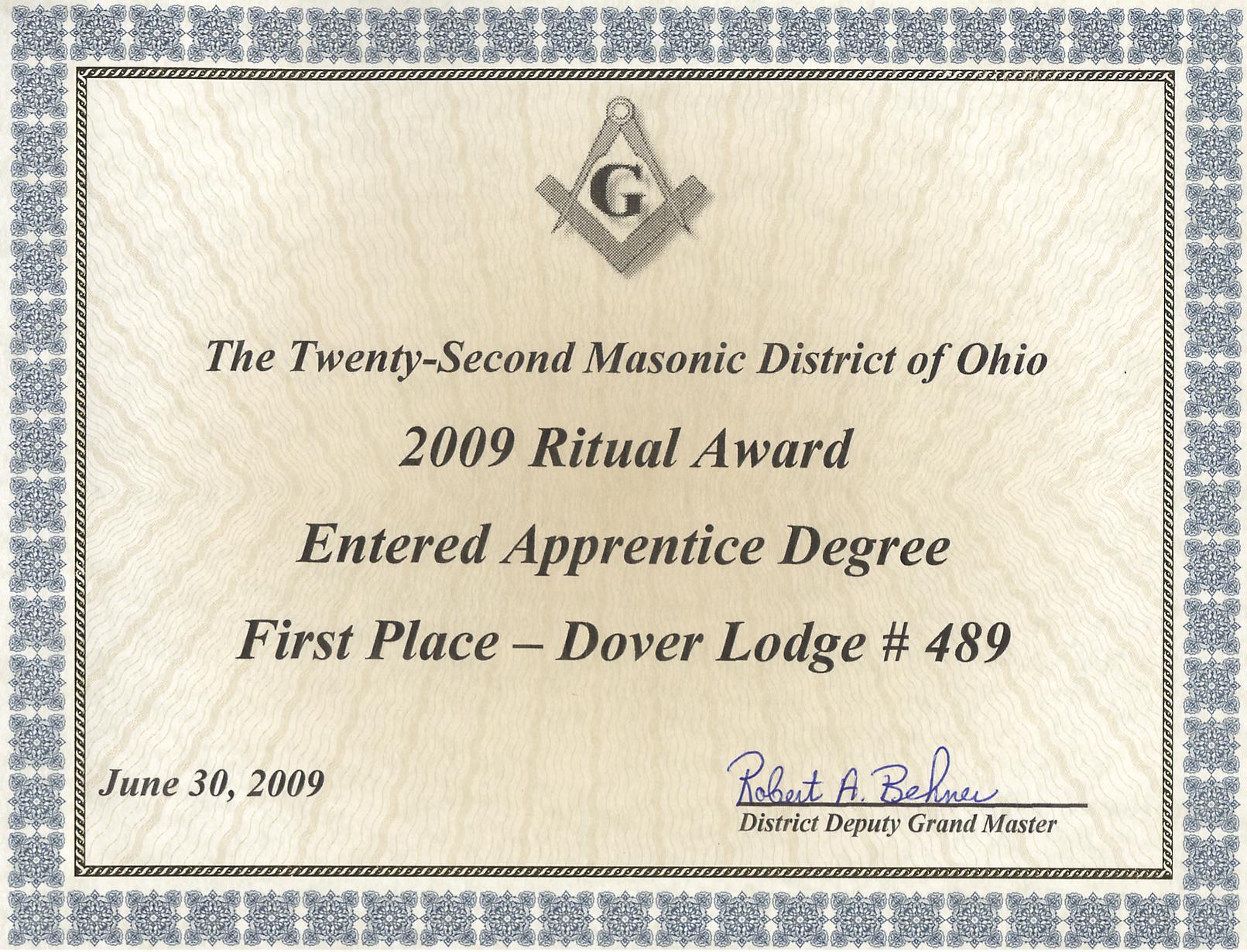 Dover Lodge 2009 First Place